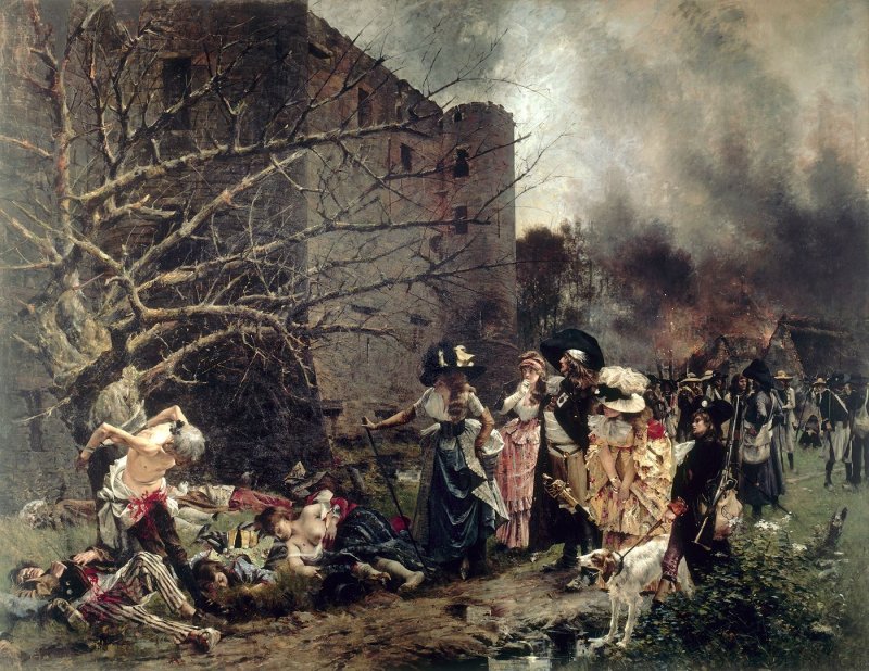 Полотно «Резня в Машекуле», написанное в 1884 году живописцем Франсуа Фламенгом (Francois Flameng)
